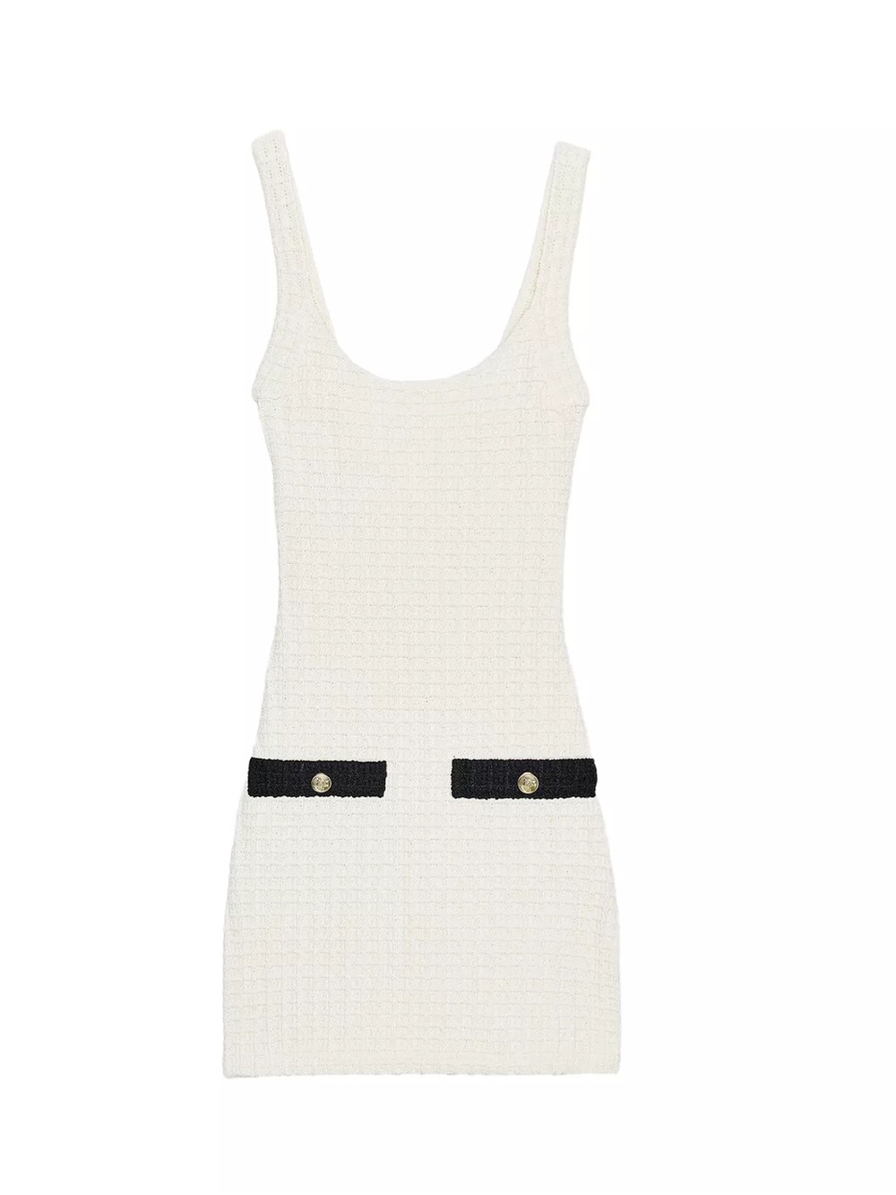 Zara Cream Tweed Mini Dress with Black Pocket Trim - Picture 3 of 7